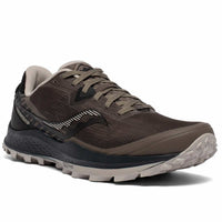 Saucony Men's Peregrine 11 Wide Gravel Black Trail Running Shoe Diagonal View